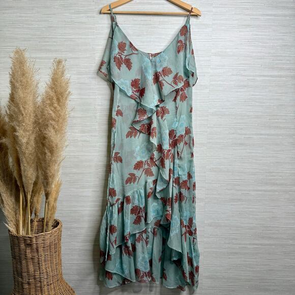 Free People dress or maxi top floral sheer slip ruffled strappy slit boho Medium - Picture 4 of 10